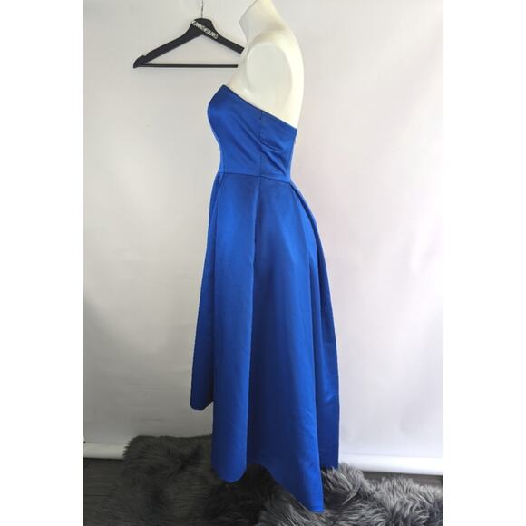 David's Bridal Cobalt Blue High Low Midi Strapless Bridesmaid Dress Sz 2 - Picture 2 of 6